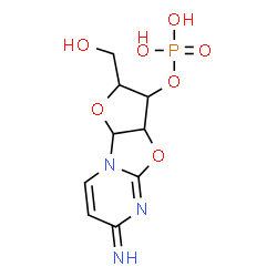 ChemSpider 2D Image | 2-(Hydroxymethyl)-6-imino-2,3,3a,9a-tetrahydro-6H-furo(2',3':4,5)(1,3)oxazolo(3,2-a)pyrimidin-3-yl dihydrogen phosphate | C9H12N3O7P