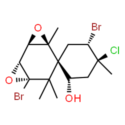 ChemSpider 2D Image | (1R,1'R,2S,2'R,4S,4'S,5S,7'R)-5,7'-Dibromo-4-chloro-4,4',6',6'-tetramethyl-3',8'-dioxaspiro[cyclohexane-1,5'-tricyclo[5.1.0.0~2,4~]octan]-2-ol | C15H21Br2ClO3