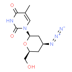 ChemSpider 2D Image | 2,4(1H,3H)-Pyrimidinedione, 1-(3-azido-2,3,4-trideoxy-b-threo-hexopyranosyl)-5-methyl- | C11H16N5O4
