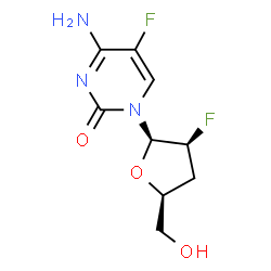 ChemSpider 2D Image | 4-Amino-1-(2,3-dideoxy-2-fluoro-beta-D-threo-pentofuranosyl)-5-fluoro-2(1H)-pyrimidinone | C9H11F2N3O3