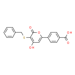 ChemSpider 2D Image | 3-(Benzylthio)-4-hydroxy-6-(4-carboxyphenyl)pyran-2-one | C19H14O5S