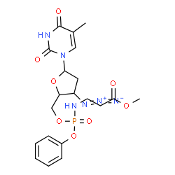 ChemSpider 2D Image | Methyl 3-{[{[3-azido-5-(5-methyl-2,4-dioxo-3,4-dihydro-1(2H)-pyrimidinyl)tetrahydro-2-furanyl]methoxy}(phenoxy)phosphoryl]amino}propanoate | C20H25N6O8P