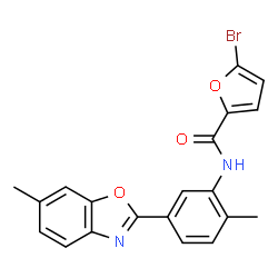 ChemSpider 2D Image | 5-Bromo-N-[2-methyl-5-(6-methyl-1,3-benzoxazol-2-yl)phenyl]-2-furamide | C20H15BrN2O3