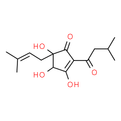 ChemSpider 2D Image | 2-Cyclopenten-1-one, 3,4,5-trihydroxy-2-isovaleryl-5-(3-methyl-2-butenyl)- | C15H22O5