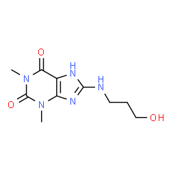 ChemSpider 2D Image | 8-[(3-Hydroxypropyl)amino]-1,3-dimethyl-3,7-dihydro-1H-purine-2,6-dione | C10H15N5O3