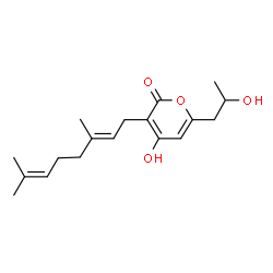 ChemSpider 2D Image | 3-geranyl-4-hydroxy-6-(2-hydroxypropyl)-2-pyrone | C18H26O4