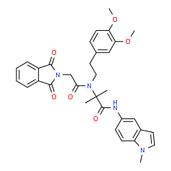 ChemSpider 2D Image | N~2~-[2-(3,4-Dimethoxyphenyl)ethyl]-N~2~-[(1,3-dioxo-1,3-dihydro-2H-isoindol-2-yl)acetyl]-2-methyl-N-(1-methyl-1H-indol-5-yl)alaninamide | C33H34N4O6