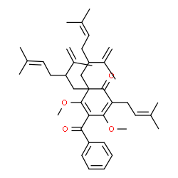 ChemSpider 2D Image | 4-Benzoyl-6,6-bis-(2-isopropenyl-5-methyl-hex-4-enyl)-3,5-dimethoxy-2-(3-methyl-but-2-enyl)-cyclohexa-2,4-dienone | C40H54O4