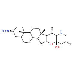 ChemSpider 2D Image | (2S,4aS,6aS,7S,10R,11aS,12aR)-2-Amino-4a,6a,7,10-tetramethyldocosahydronaphtho[2'',1'':4',5']indeno[1',2':5,6]pyrano[3,2-b]pyridin-11a(1H)-ol | C27H46N2O2