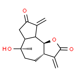 ChemSpider 2D Image | (3aS,6R,9bS)-6-Hydroxy-6-methyl-3,9-bis(methylene)octahydroazuleno[4,5-b]furan-2,8(3H,4H)-dione | C15H18O4