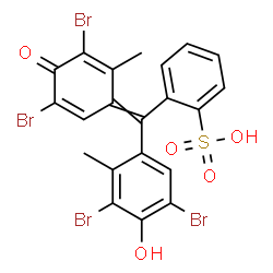 ChemSpider 2D Image | 2-[(3,5-Dibromo-4-hydroxy-2-methylphenyl)(3,5-dibromo-2-methyl-4-oxo-2,5-cyclohexadien-1-ylidene)methyl]benzenesulfonic acid | C21H14Br4O5S