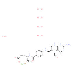 ChemSpider 2D Image | Calcium (2S)-2-{[4-({[(6S)-2-amino-5-formyl-4-oxo-1,4,5,6,7,8-hexahydro-6-pteridinyl]methyl}amino)benzoyl]amino}pentanedioate hydrate (1:1:5) | C20H31CaN7O12
