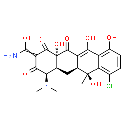 ChemSpider 2D Image | (4R,4aS,5aS,6S,12aS)-2-[Amino(hydroxy)methylene]-7-chloro-4-(dimethylamino)-6,10,11,12a-tetrahydroxy-6-methyl-4a,5a,6,12a-tetrahydro-1,3,12(2H,4H,5H)-tetracenetrione | C22H23ClN2O8