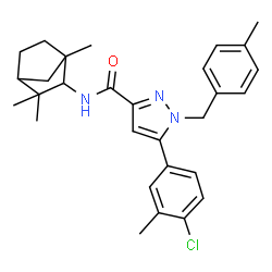 ChemSpider 2D Image | 5-(4-Chloro-3-methylphenyl)-1-(4-methylbenzyl)-N-(1,3,3-trimethylbicyclo[2.2.1]hept-2-yl)-1H-pyrazole-3-carboxamide | C29H34ClN3O