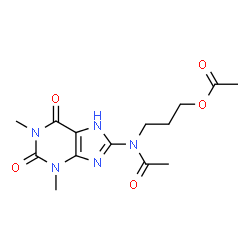 ChemSpider 2D Image | 3-[Acetyl(1,3-dimethyl-2,6-dioxo-2,3,6,7-tetrahydro-1H-purin-8-yl)amino]propyl acetate | C14H19N5O5