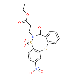 ChemSpider 2D Image | Ethyl 3-(2-nitro-5,5-dioxido-7-oxodibenzo[d,g][1,6,2]dithiazocin-6(7H)-yl)propanoate | C18H16N2O7S2