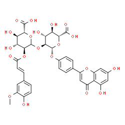 ChemSpider 2D Image | 4-(5,7-Dihydroxy-4-oxo-4H-chromen-2-yl)phenyl 2-O-{2-O-[(2E)-3-(4-hydroxy-3-methoxyphenyl)-2-propenoyl]-L-glucopyranuronosyl}-beta-L-glucopyranosiduronic acid | C37H34O20