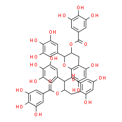 ChemSpider 2D Image | 2-(5,7-dihydroxy-2-(3,4,5-trihydroxyphenyl)-3-(3,4,5-trihydroxyphenylcarbonyloxy)chroman-8-yl)-2-(3,4,5-trihydroxyphenyl)-1-((2,4,6-trihydroxyphenyl)methyl)ethyl 3,4,5-trihydroxybenzoate | C44H36O22