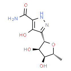 ChemSpider 2D Image | 5-(5-Deoxy-beta-D-ribofuranosyl)-4-hydroxy-1H-pyrazole-3-carboxamide | C9H13N3O5