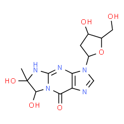 ChemSpider 2D Image | 3-(2-Deoxypentofuranosyl)-6,7-dihydroxy-6-methyl-3,4,6,7-tetrahydro-9H-imidazo[1,2-a]purin-9-one | C13H17N5O6
