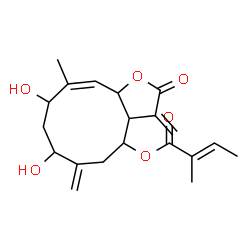 ChemSpider 2D Image | (10Z)-7,9-Dihydroxy-10-methyl-3,6-bis(methylene)-2-oxo-2,3,3a,4,5,6,7,8,9,11a-decahydrocyclodeca[b]furan-4-yl (2E)-2-methyl-2-butenoate | C20H26O6