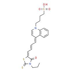 ChemSpider 2D Image | 1(4H)-Quinolinebutanesulfonic acid, 4-(4-(4-oxo-3-propyl-2-thioxo-5-thiazolidinylidene)-2-butenylidene)- | C23H26N2O4S3