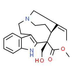 ChemSpider 2D Image | 3,7-Secocuran-16-carboxylic acid, 2,7,19,20-tetradehydro-17-hydroxy-, methyl ester, (19E)- | C21H26N2O3