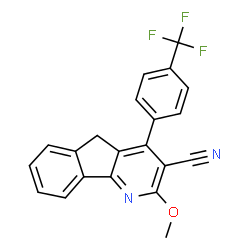 ChemSpider 2D Image | 2-Methoxy-4-[4-(trifluoromethyl)phenyl]-5H-indeno[1,2-b]pyridine-3-carbonitrile | C21H13F3N2O