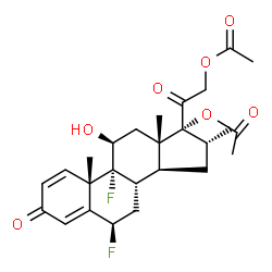 ChemSpider 2D Image | (6beta,11beta,16alpha)-6,9-Difluoro-11-hydroxy-16-methyl-3,20-dioxopregna-1,4-diene-17,21-diyl diacetate | C26H32F2O7