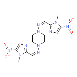 ChemSpider 2D Image | N,N'-Bis((1-methyl-5-nitro-1H-imidazol-2-yl)methylene)-1,4-piperazinediamine | C14H18N10O4