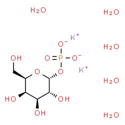 ChemSpider 2D Image | Potassium 1-O-phosphonato-alpha-D-galactopyranose hydrate (2:1:5) | C6H21K2O14P