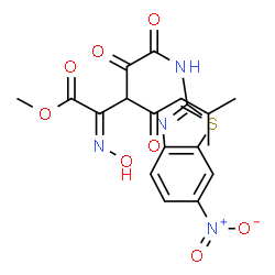 ChemSpider 2D Image | Methyl (2E)-2-(hydroxyimino)-6-methyl-3-[[(6-nitro-1,3-benzothiazol-2-yl)amino](oxo)acetyl]-4-oxohept-5-enoate | C18H16N4O8S