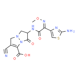 ChemSpider 2D Image | 3-Cyano-7-(2-(2-aminothiazol-4-yl)-2-(methoxyimino)acetamido)-8-oxo-1,5-diazabicyclo(3.3.0)oct-2-ene-2-carboxylic acid | C14H13N7O5S