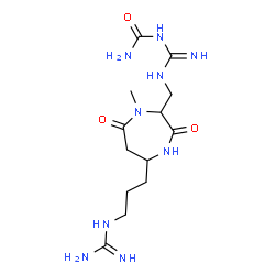 ChemSpider 2D Image | 1-(N-{[5-(3-Carbamimidamidopropyl)-1-methyl-3,7-dioxo-1,4-diazepan-2-yl]methyl}carbamimidoyl)urea | C13H25N9O3