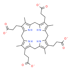 ChemSpider 2D Image | 3,8,13,18-tetramethyl-5,10,15,20,22,24-hexahydroporphyrin-2,7,12,17-tetrapropanoate | C36H40N4O8