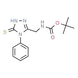 ChemSpider 2D Image | 5-(N-tert-Butoxycarbonylaminomethyl)-4-phenyl-1,2,4-triazole-3-thiol | C14H18N4O2S