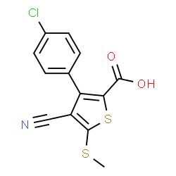 ChemSpider 2D Image | 3-(4-Chlorophenyl)-4-cyano-5-(methylthio)thiophene-2-carboxylic acid | C13H8ClNO2S2