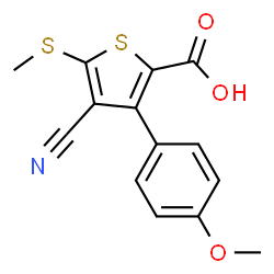 ChemSpider 2D Image | 4-Cyano-3-(4-methoxyphenyl)-5-(methylthio)thiophene-2-carboxylic acid | C14H11NO3S2