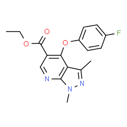 ChemSpider 2D Image | ETHYL 1,3-DIMETHYL-4-(4-FLUOROPHENOXY)-1H-PYRAZOLO[3,4-B]PYRIDINE-5-CARBOXYLATE | C17H16FN3O3