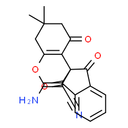 ChemSpider 2D Image | 2-amino-5,6,7,8-tetrahydro-7,7-dimethyl-5,1',3'-trioxospiro(4H-chromen-4,2'-indan)-3-carbonitrile | C20H16N2O4