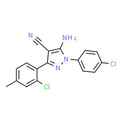 ChemSpider 2D Image | 5-Amino-3-(2-chloro-4-methylphenyl)-1-(4-chlorophenyl)-1H-pyrazole-4-carbonitrile | C17H12Cl2N4