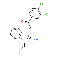 ChemSpider 2D Image | 1-(3,4-Dichlorophenyl)-2-(2-imino-3-propyl-2,3-dihydro-1H-benzimidazol-1-yl)ethanone | C18H17Cl2N3O