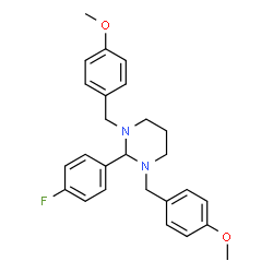 ChemSpider 2D Image | 2-(4-Fluorophenyl)-1,3-bis(4-methoxybenzyl)hexahydropyrimidine | C26H29FN2O2
