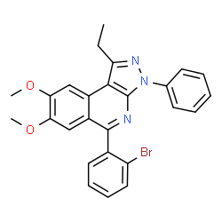 ChemSpider 2D Image | 5-(2-Bromophenyl)-1-ethyl-7,8-dimethoxy-3-phenyl-3H-pyrazolo[3,4-c]isoquinoline | C26H22BrN3O2