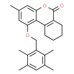 ChemSpider 2D Image | 3-Methyl-1-[(2,3,5,6-tetramethylbenzyl)oxy]-7,8,9,10-tetrahydro-6H-benzo[c]chromen-6-one | C25H28O3