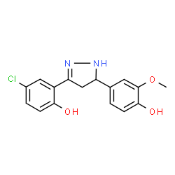 ChemSpider 2D Image | 4-Chloro-2-[5-(4-hydroxy-3-methoxyphenyl)-4,5-dihydro-1H-pyrazol-3-yl]phenol | C16H15ClN2O3