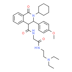 ChemSpider 2D Image | 2-Cyclohexyl-N-(2-{[2-(diethylamino)ethyl]amino}-2-oxoethyl)-3-(4-methoxyphenyl)-1-oxo-1,2,3,4-tetrahydro-4-isoquinolinecarboxamide | C31H42N4O4