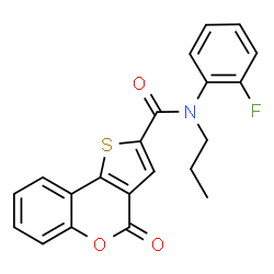 ChemSpider 2D Image | N-(2-Fluorophenyl)-4-oxo-N-propyl-4H-thieno[3,2-c]chromene-2-carboxamide | C21H16FNO3S