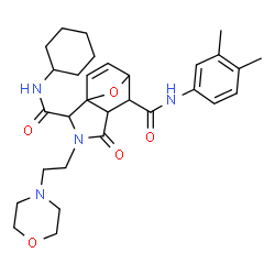 ChemSpider 2D Image | N~2~-Cyclohexyl-N~6~-(3,4-dimethylphenyl)-3-[2-(4-morpholinyl)ethyl]-4-oxo-10-oxa-3-azatricyclo[5.2.1.0~1,5~]dec-8-ene-2,6-dicarboxamide | C30H40N4O5