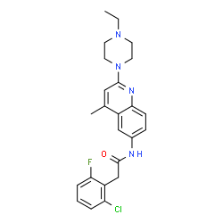 ChemSpider 2D Image | 2-(2-Chloro-6-fluorophenyl)-N-[2-(4-ethyl-1-piperazinyl)-4-methyl-6-quinolinyl]acetamide | C24H26ClFN4O